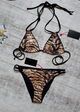 Купальник женский блёстки, тигровый принт