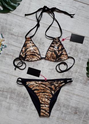 Купальник женский блёстки, тигровый принт