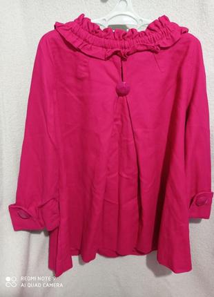 Хлопковый яркий розовый малиновый плащ манто куртка оригинальный  демисезонный  хлопок 1003 фото
