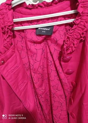 Хлопковый яркий розовый малиновый плащ манто куртка оригинальный  демисезонный  хлопок 1008 фото