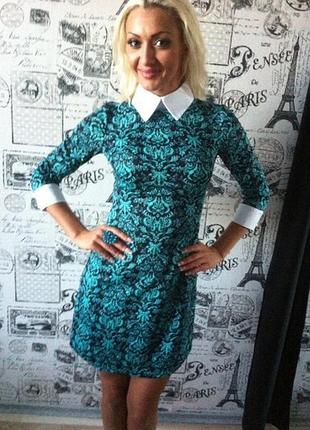 Зелена сукня плаття з білим коміром 4