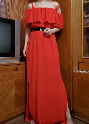 Красное платье сарафан открытые плечи wallis