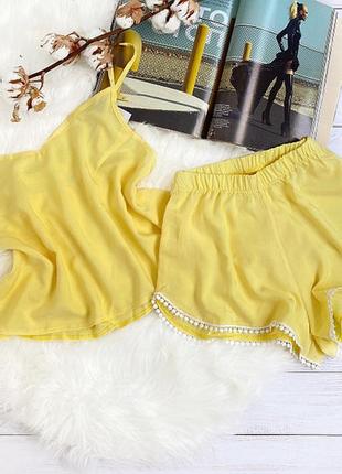 Красивая желтая пижама / шорты+майка/піжама шорти майка1 фото