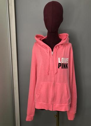 Pink victoria's secret оригинал розовая яркая худи кофта летняя олимпийка толстовка4 фото