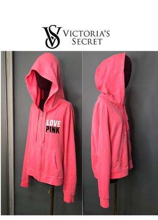 Pink victoria's secret оригинал розовая яркая худи кофта летняя олимпийка толстовка1 фото