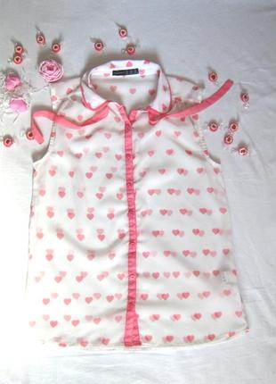 Ніжна, легка, повітряна, напівпрозора блузка з принтом в сердечка2 фото