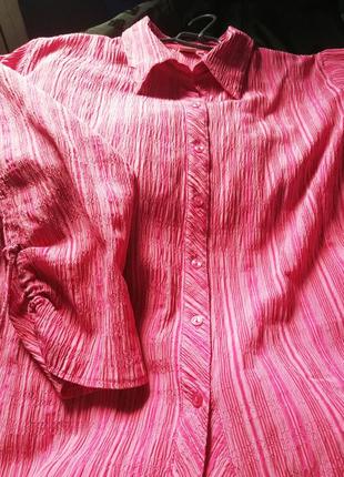 Шикарная розовая блуза-рубашка большого размера6 фото