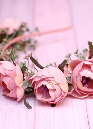 Обруч "пудровые пионы"