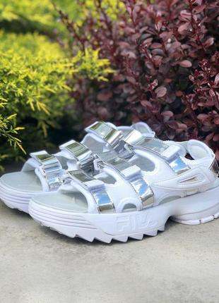 Fila white silver білі сріблясті босоніжки/сандалі філа