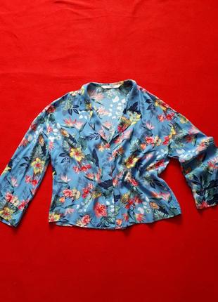 Блуза блузка-пиджак с длинным рукавом свободного силуэта гавайский принт zara оверсайз3 фото