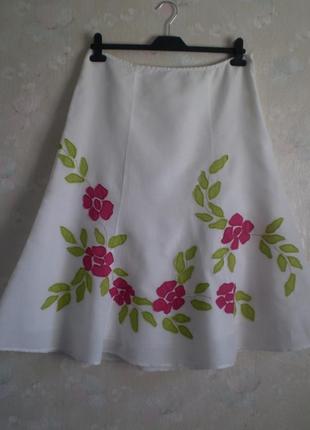 Белая летняя юбка marks&spencer uk14 l 48, лен с хлопком женская миди