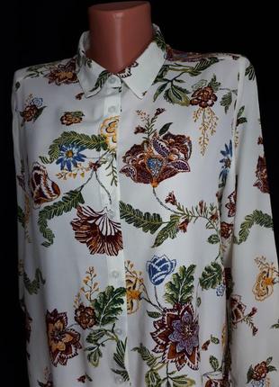 Бежевая блуза-рубашка в цветочный принт springfield(размер 40)5 фото