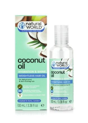Natural world coconut oil масло для увлажнения и сияния невесомых волос 100 мл