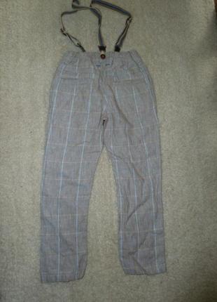 Льняные штаны с подтяжками на 3-4 года2 фото