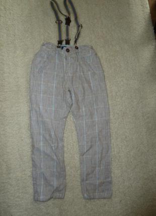 Льняные штаны с подтяжками на 3-4 года1 фото