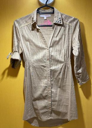 Бежевая рубашка-платье