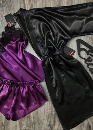 Новая женская атласная пижама тройка.