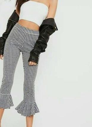 Легинсы zara в клетку виши укрочение брюки з рюшами штани
