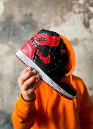 Nike jordan 1 black red, мужские кроссовки найк джордан 1 высокие хайтопы