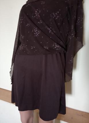 Літнє жіноче плаття коричневого кольору з квітами на підкладці4 фото
