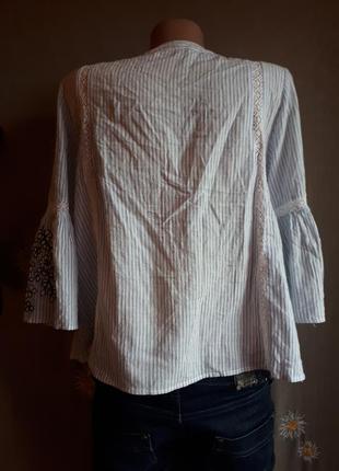 Хлопковая блуза zara  вышиванка  в полоску этно рустикаль можно для беременных/полная  распродажа7 фото
