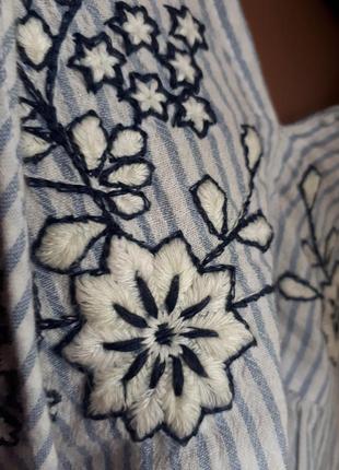 Хлопковая блуза zara  вышиванка  в полоску этно рустикаль можно для беременных/полная  распродажа8 фото