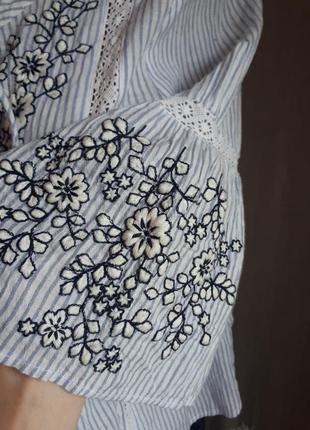 Хлопковая блуза zara  вышиванка  в полоску этно рустикаль можно для беременных/полная  распродажа3 фото