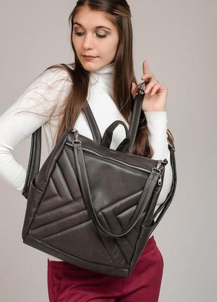 Коричневый женский стильный городской рюкзак для ноутбука, мега вместительный10 фото