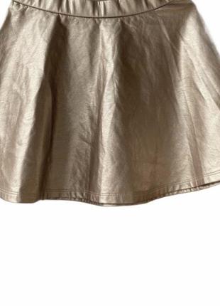 Золотистая, нарядная юбка с эко кожи, кожаная юбка6 фото