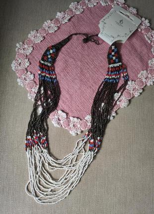 Кольє з бісеру з українським орнаментом, вишиванка, намисто в етно стилі, гердан, бохо