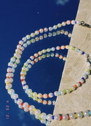 Чокер из бисера и жемчуга тренд 2021 ожерелье из жемчуга2 фото