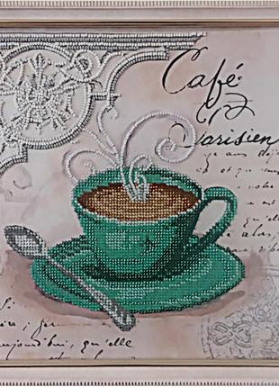 Картина вышитая бисером чашечка кофе в париже. 26,5х26,5см