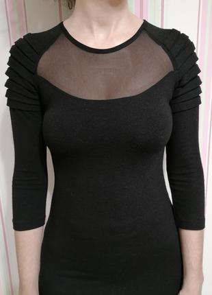 Чёрное трикотажное платье мини2 фото