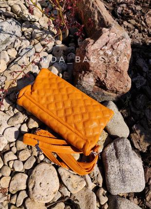 Клатч 8844 оранжевый / сумка через плечо стеганая (распродажа)5 фото