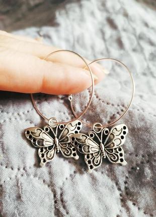 Серьги колечки бабочки милые стильные серёжки кольца с бабочками7 фото