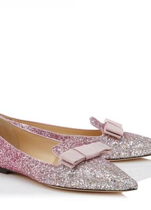 Рожеві туфлі балетки з глітером1 фото
