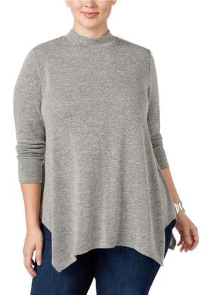 Туника*трапеция*с асимметричным низом, длинными рукавами и не высоким горлом батал 0x