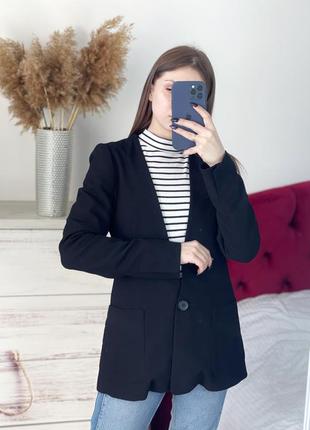 Удлинённый чёрный жакет пиджак 1+1=31 фото