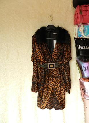 ✅ шикарне плаття леопар з хутряним коміром1 фото
