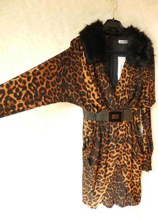 ✅ шикарне плаття леопар з хутряним коміром4 фото