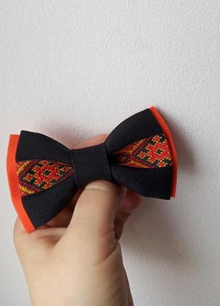 Краватка-метелик з українським орнаментом помаранчевий