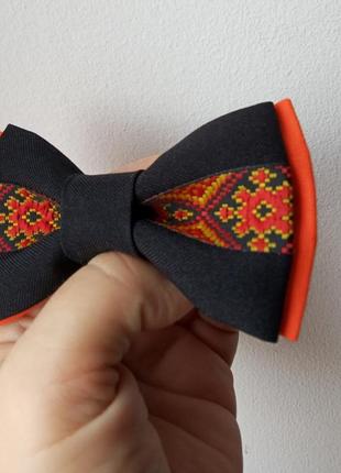 Галстук-бабочка с украинским орнаментом оранжевый5 фото