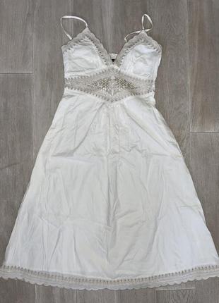 Белый коттоновый сарафан р.36