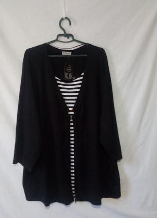 Чорна блуза блузка з полосатою вставкою з рукавом 3/4 canda2 фото