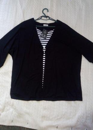 Чорна блуза блузка з полосатою вставкою з рукавом 3/4 canda5 фото