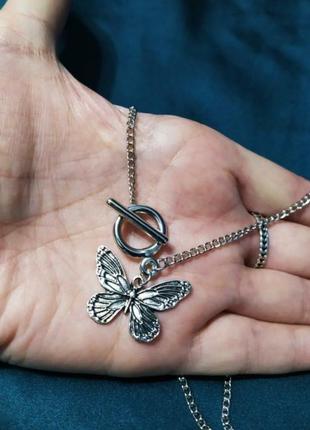 Цепь кольцо с бабочкой стильная цепочка колье ожерелье бабочка3 фото