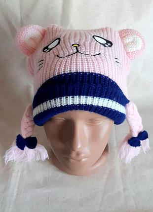Рожева шапка кися з кісками з німеччини розмір 54см