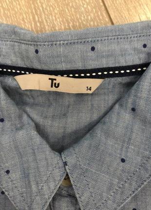 Блуза-рубашка котоновая джинсовая в мелкий горох с рюшей размер 12-146 фото