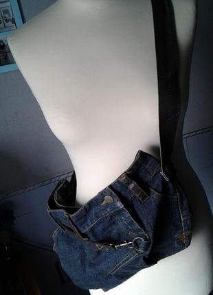 Стильная джинсовая сумка ручной работы-среднего размера4 фото