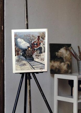 Картина "потяг на форт-вільям" олія, зима3 фото